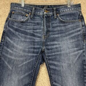 J Crew Jeans Mens 34x34 Medium Wash Denim Straight Leg 5 Pocket Distressed Flex